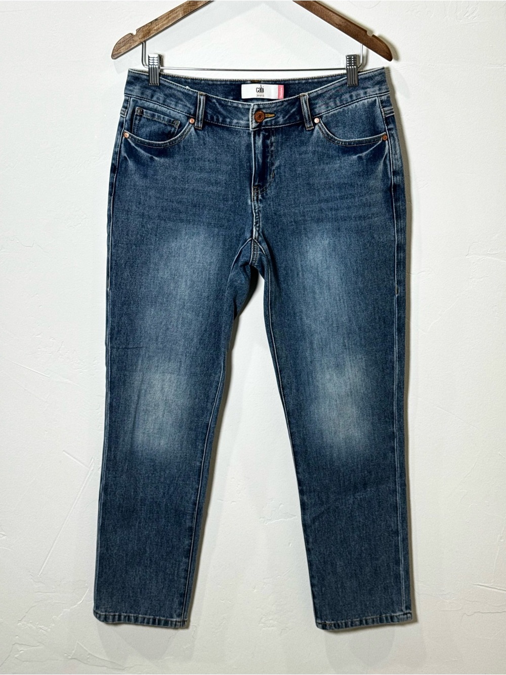 CAbi Harlow Straight Leg Jeans Blue Medium Wash Stretch Denim Style 1207 Size 4